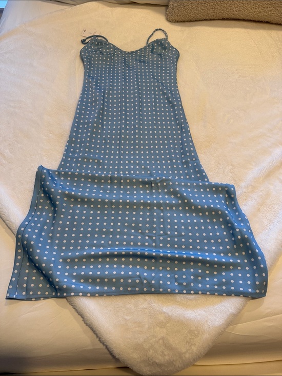 Skatie Dresses & Skirts - Skatie Light Blue Polka Dot Satin Cami dress